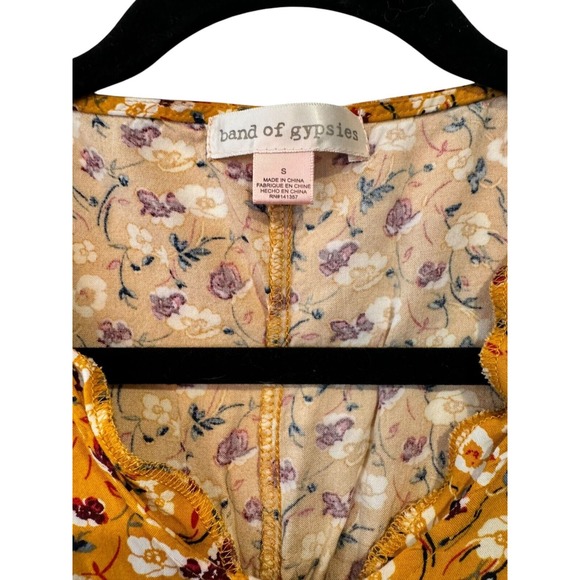 Band Of Gypsies Yellow/Floral Short Sleeve Mini Sundress With Lace Up Corset- S - Picture 2 of 5